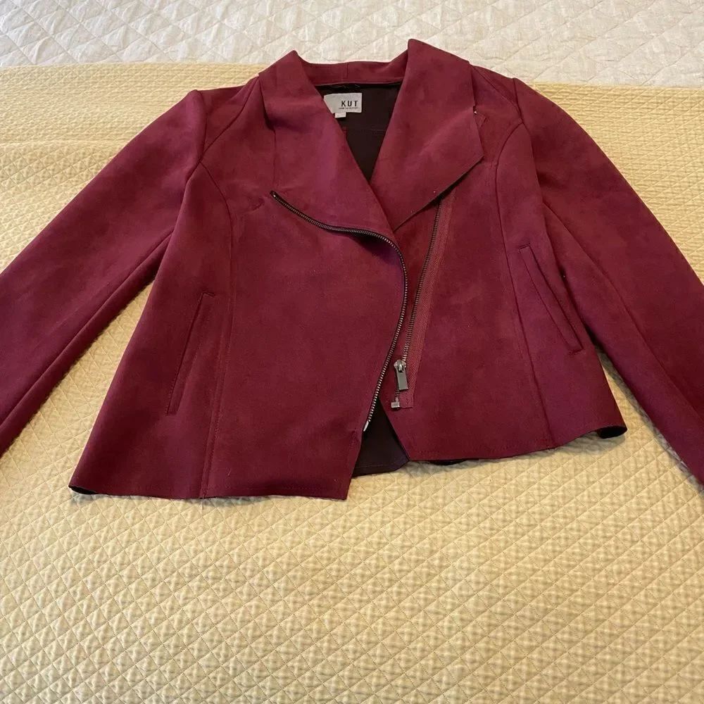 💼Like New KUT Wine Carina Moto Jacket, Asymmetrical Zipper side slash po… - Picture 7 of 13